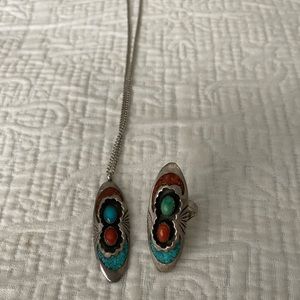 Silver and Turquoise necklace and ring set